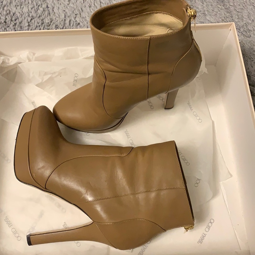 Jimmy Choo Calf Leather Beige Booties 38